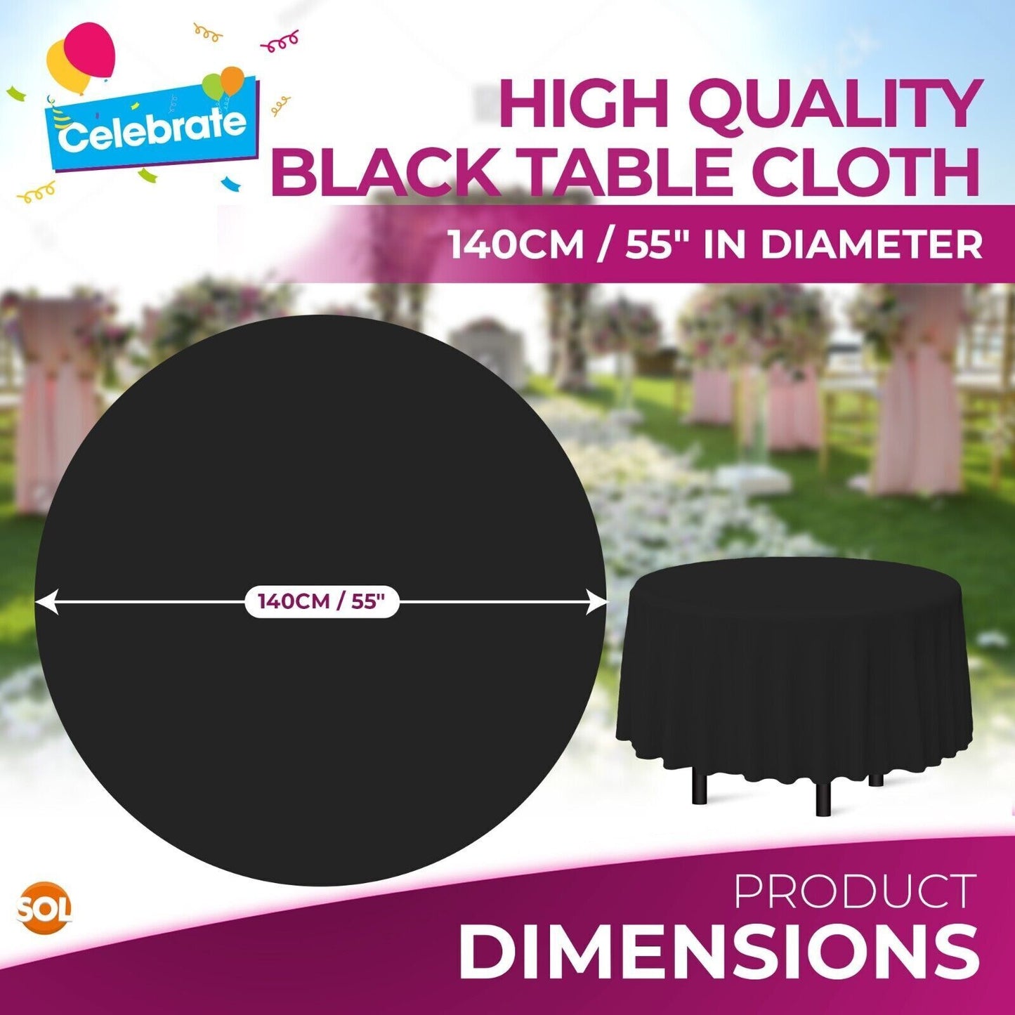 Plastic Table Covers Round 1.4M | Disposable Wipe Clean Party Cloth | 3 Pack