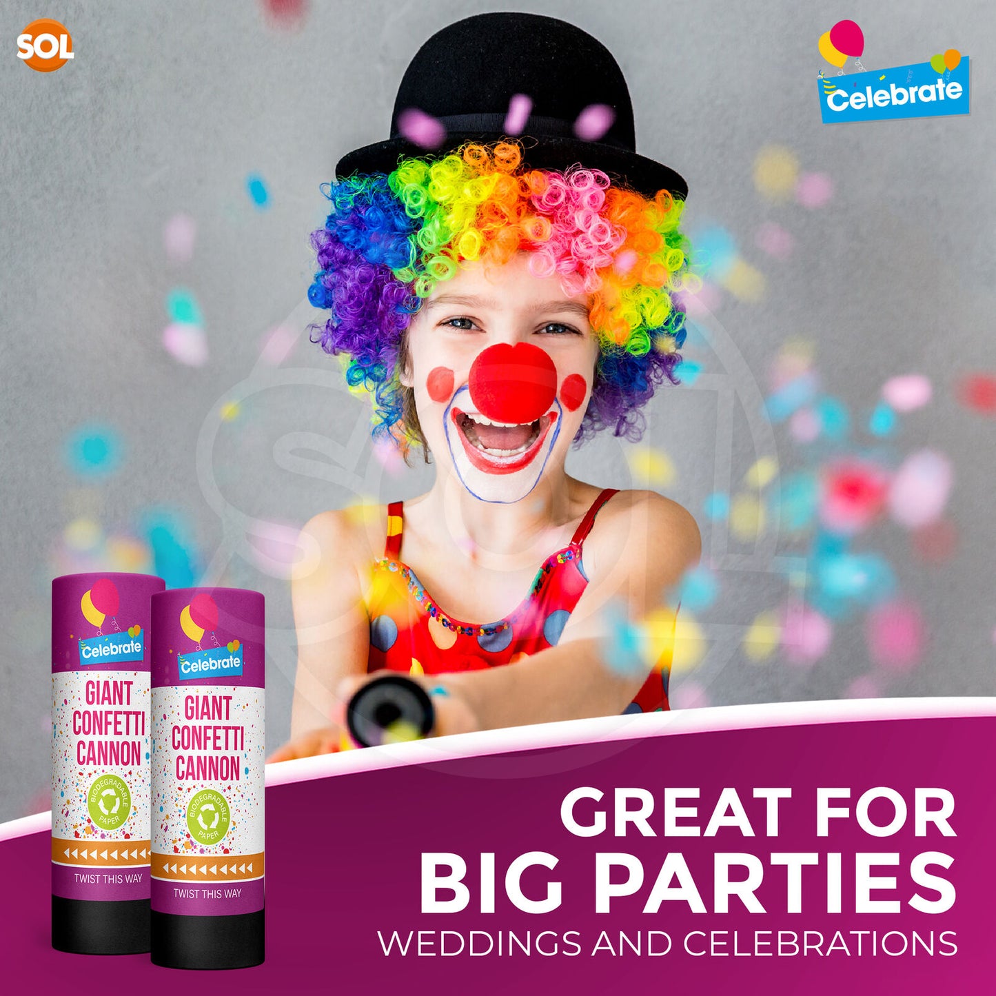 Confetti Cannons Multicolour Biodegradable | Party & Events | 8 Pack