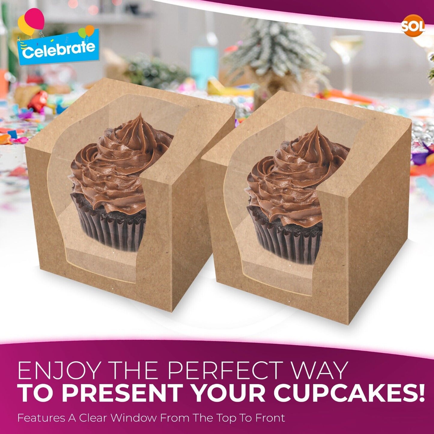 Cupcake Boxes Single Kraft | Window & Inner Tray | 12 Pack