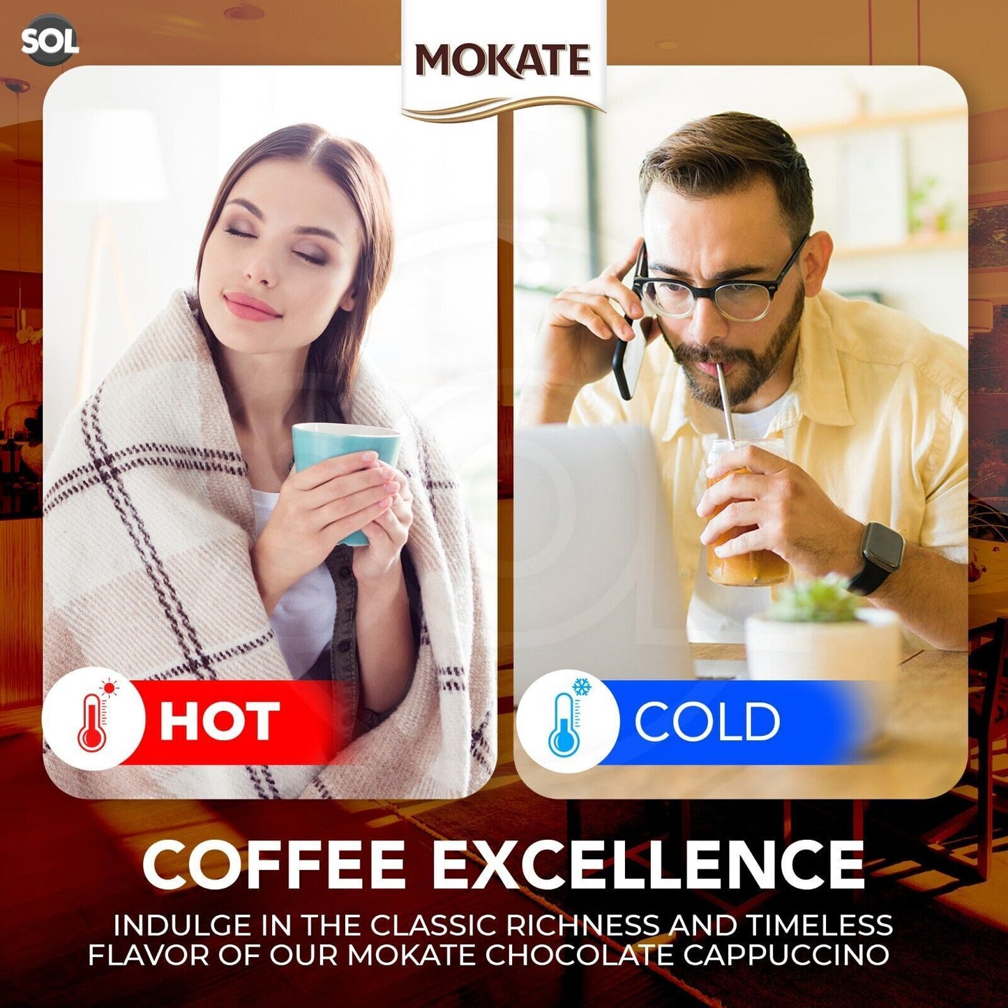 Mokate Gold Cappuccino Coffee Sachets | Classic & Chocolate Instant | 60 Pack