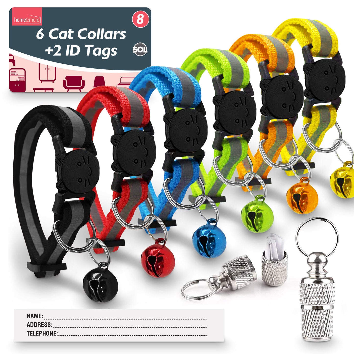 Reflective Cat Collar with Safety Release | ID Tag Bell | Quick Adjustable 6 Pack