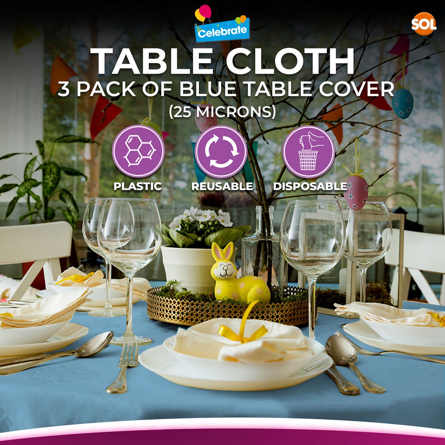 Plastic Table Covers Round 1.4M | Disposable Wipe Clean Party Cloth | 3 Pack