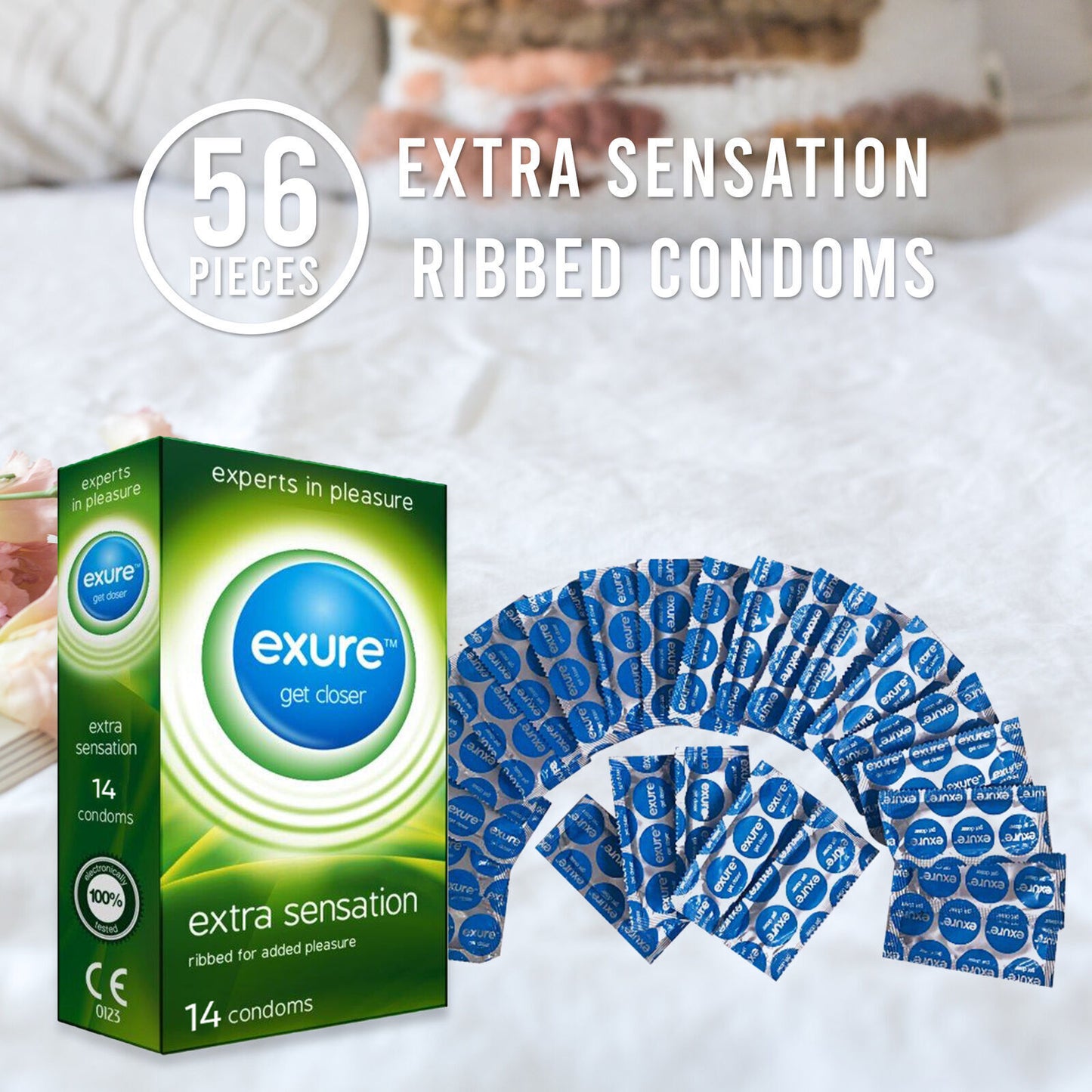 14-140pk Condoms Ribbed Natural Flavoured EXURE Safe Pleasure Discreet Packaging