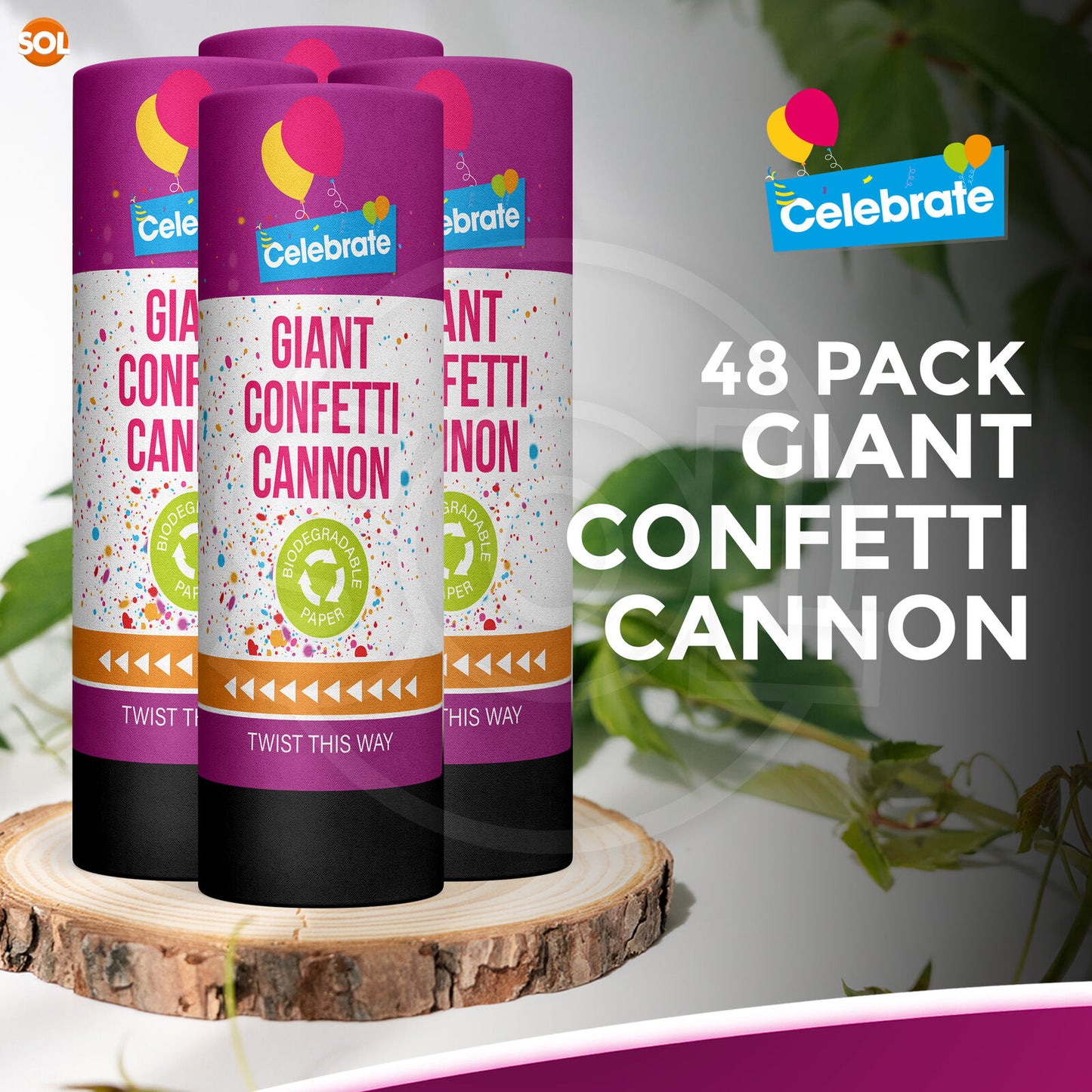 Confetti Cannons Multicolour Biodegradable | Party & Events | 8 Pack