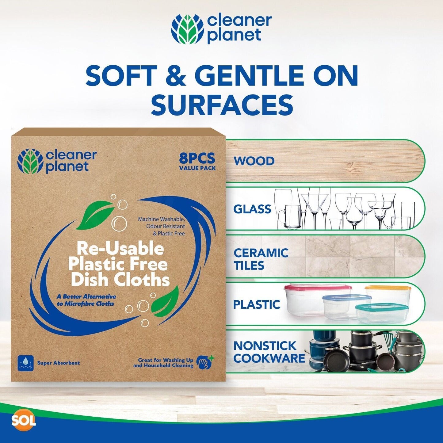 Sponge Cloths Absorbent Cellulose Kitchen Cleaning | 8 Pack