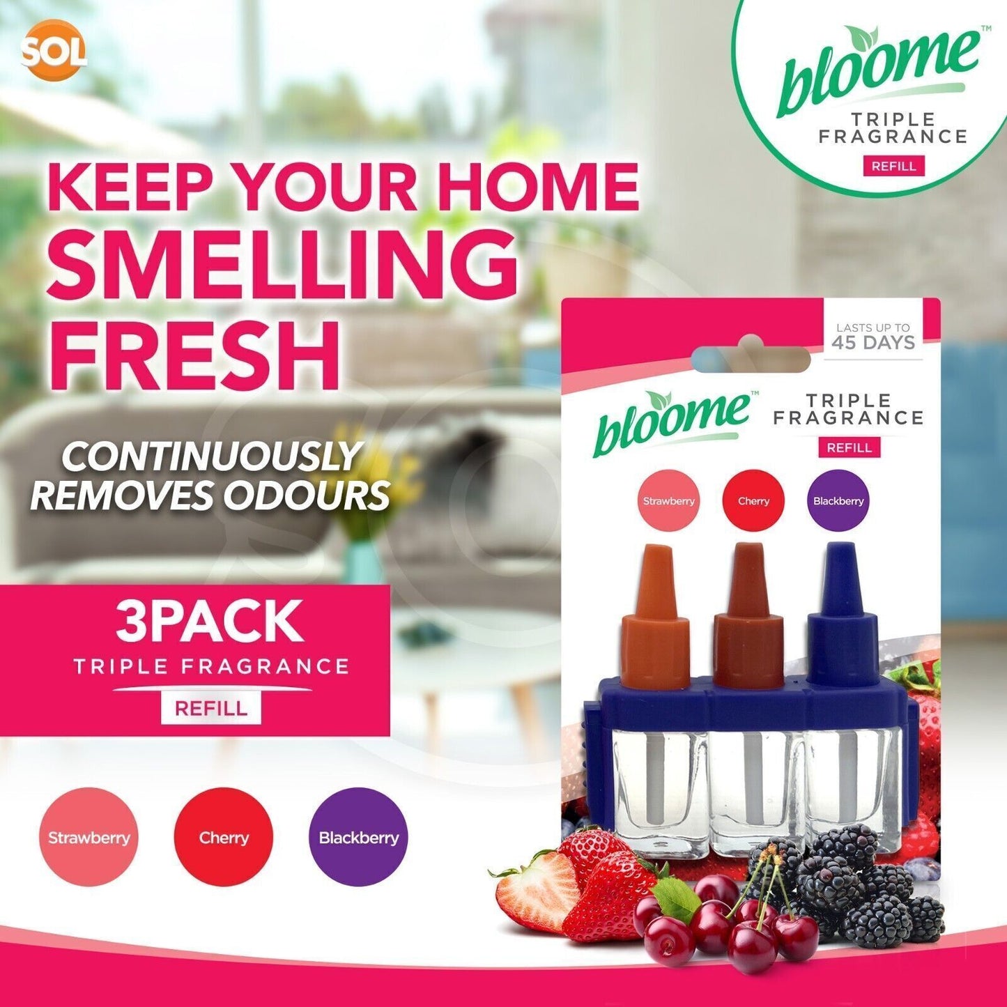 1-24pk 3VOLUTION REFILLS PLUG IN for AMBI PUR Machine Air Freshener Berry Floral