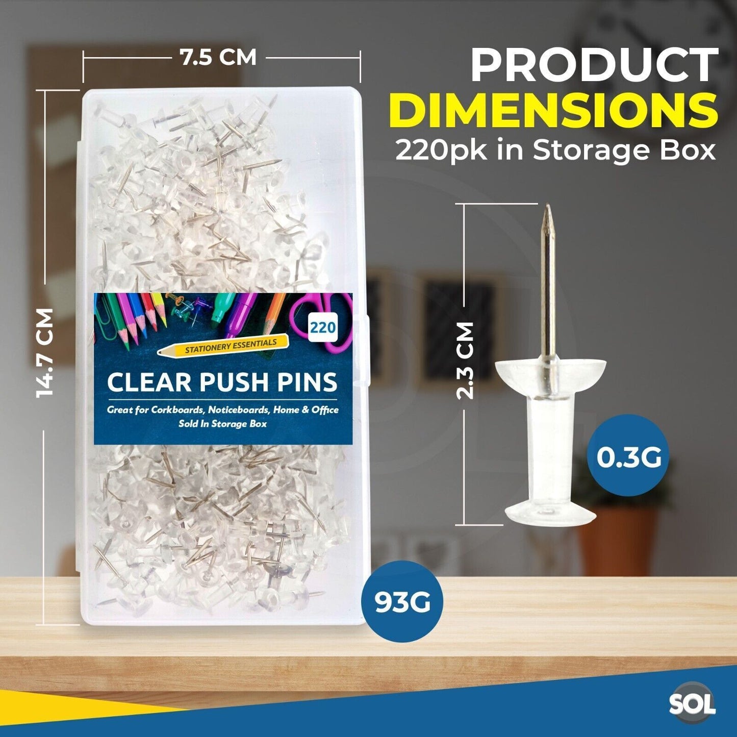 Clear Push Pins for Corkboard 220 Pack – Notice Thumb Tacks