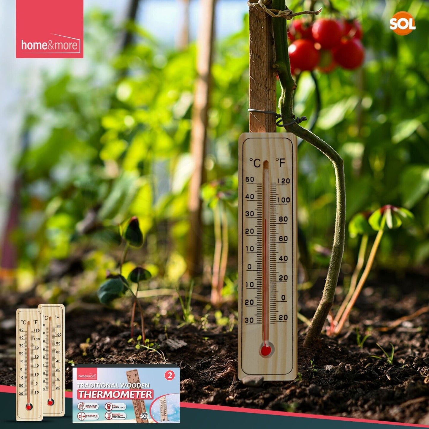 Wooden Wall Thermometer Indoor Outdoor Home Garden | 2 Pack
