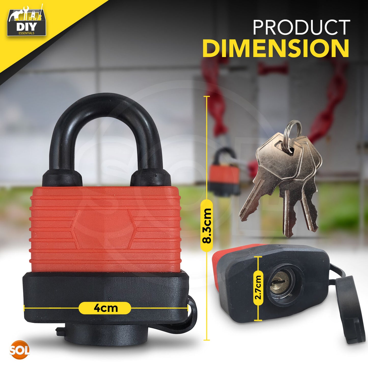 Heavy Duty Weatherproof Padlock 40mm Outdoor Security Iron Lock Shed Safety 3Key