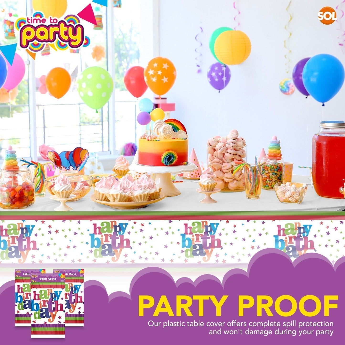 3-9 Birthday Table Cloths Covers Rectangular Plastic Wipe Clean Party Tablecloth