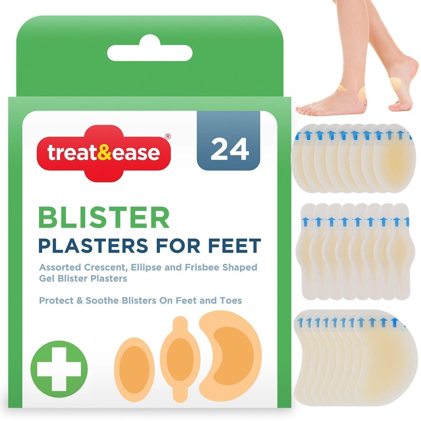 24pk Hydrocolloid Gel Blister Plasters For Toes Foot Heel Protection Mixed Sizes