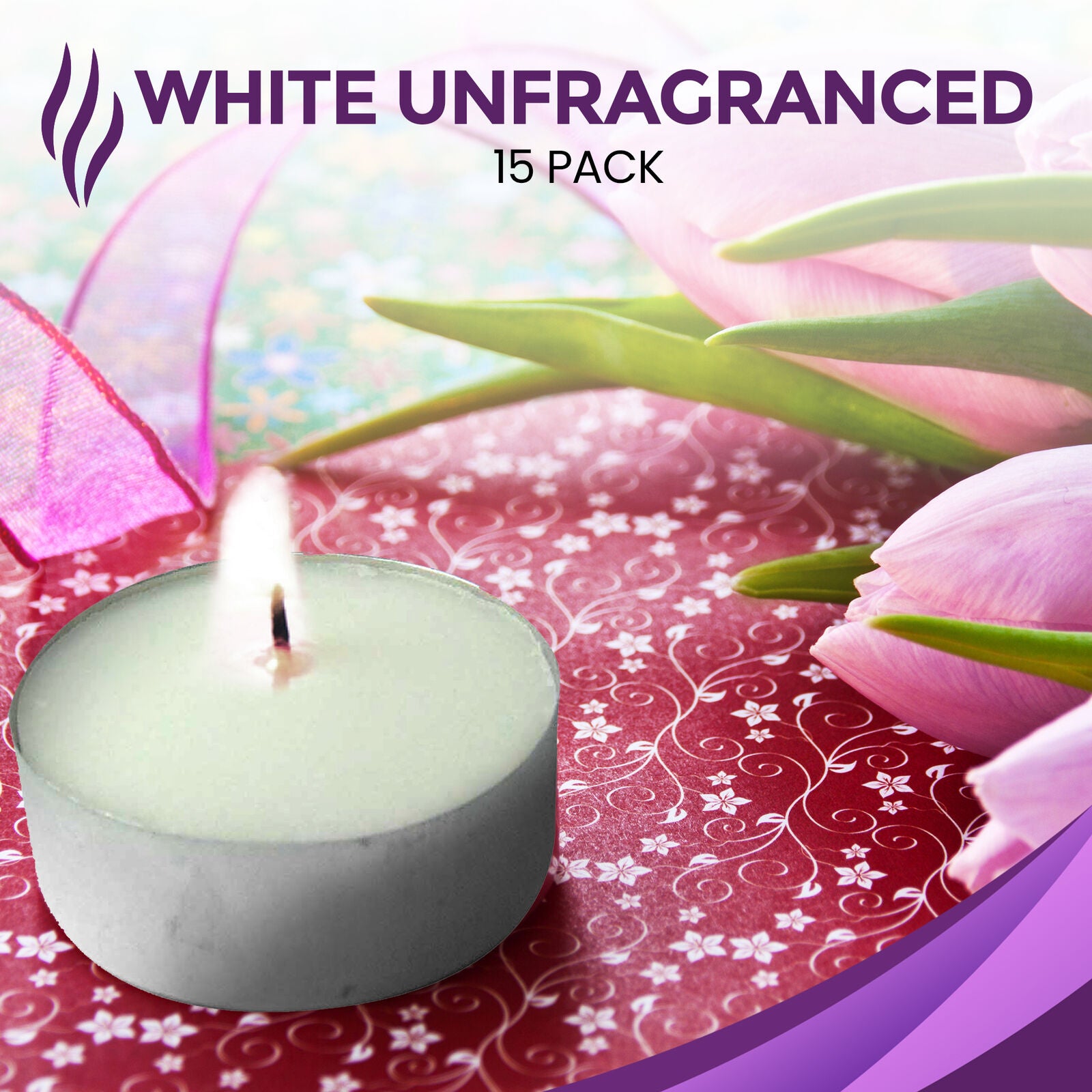 15pk Tea Lights White Unscented Unfragranced Night Candles 3.5 Hour T Tealights