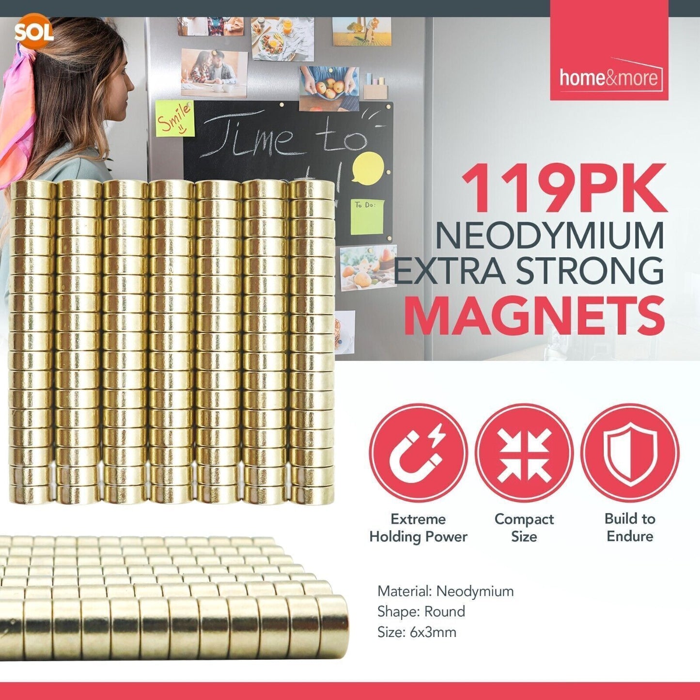 Small Strong 6mm & 3mm Magnets For Fridge & Whiteboard | Neodymium Round | 119 Pack