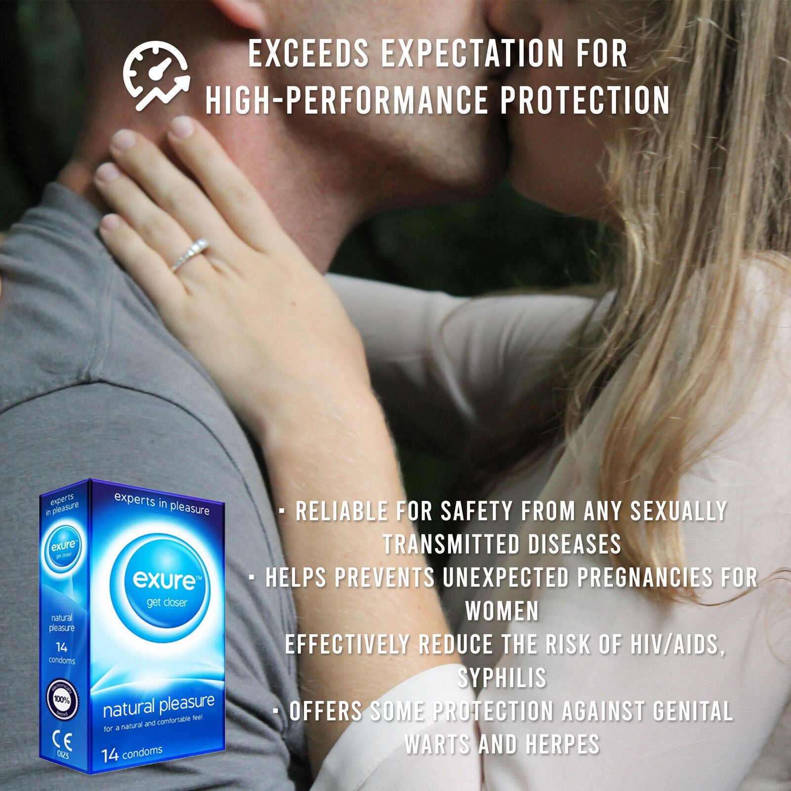 14-140pk Condoms Ribbed Natural Flavoured EXURE Safe Pleasure Discreet Packaging