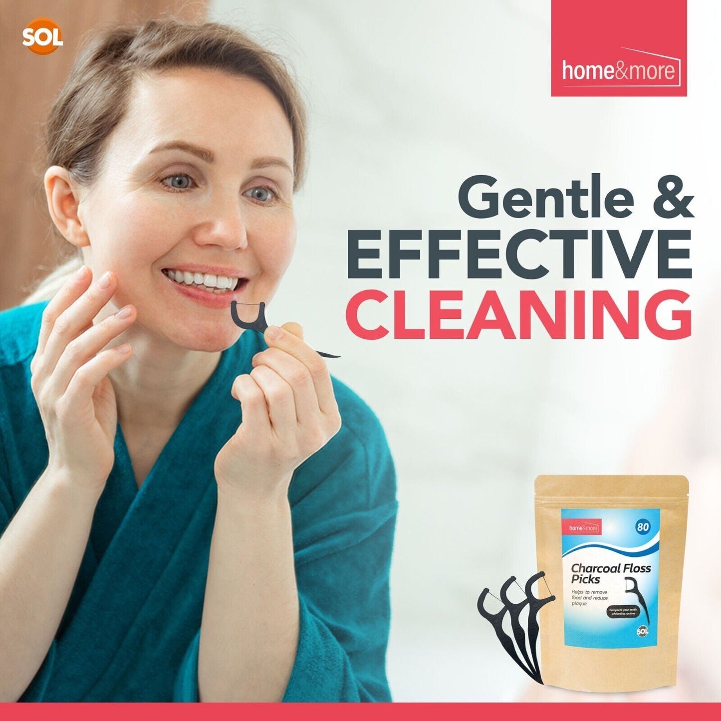 Charcoal Dental Floss Sticks | Oral Care Tooth Picks | 80 Pack