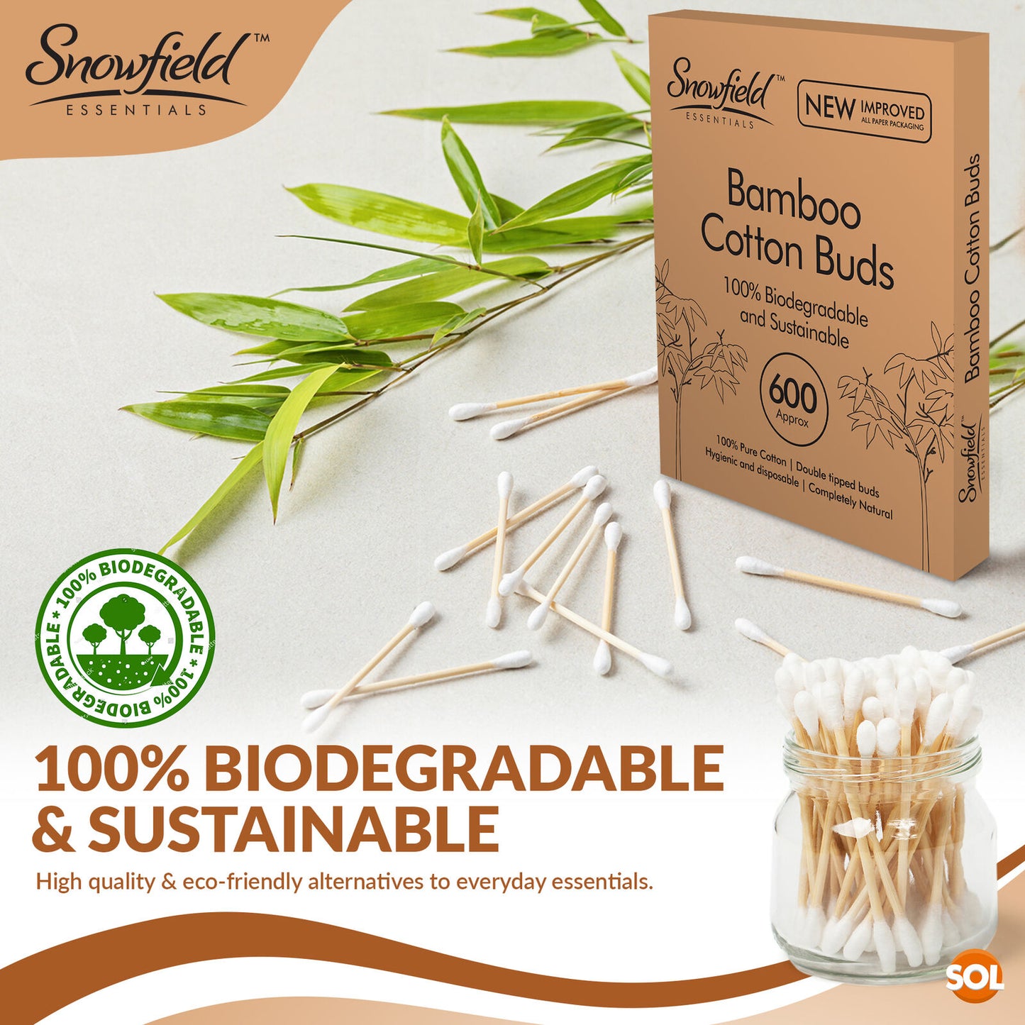 Bamboo Cotton Buds | Wooden Biodegradable Ear Swabs | 600 Pack