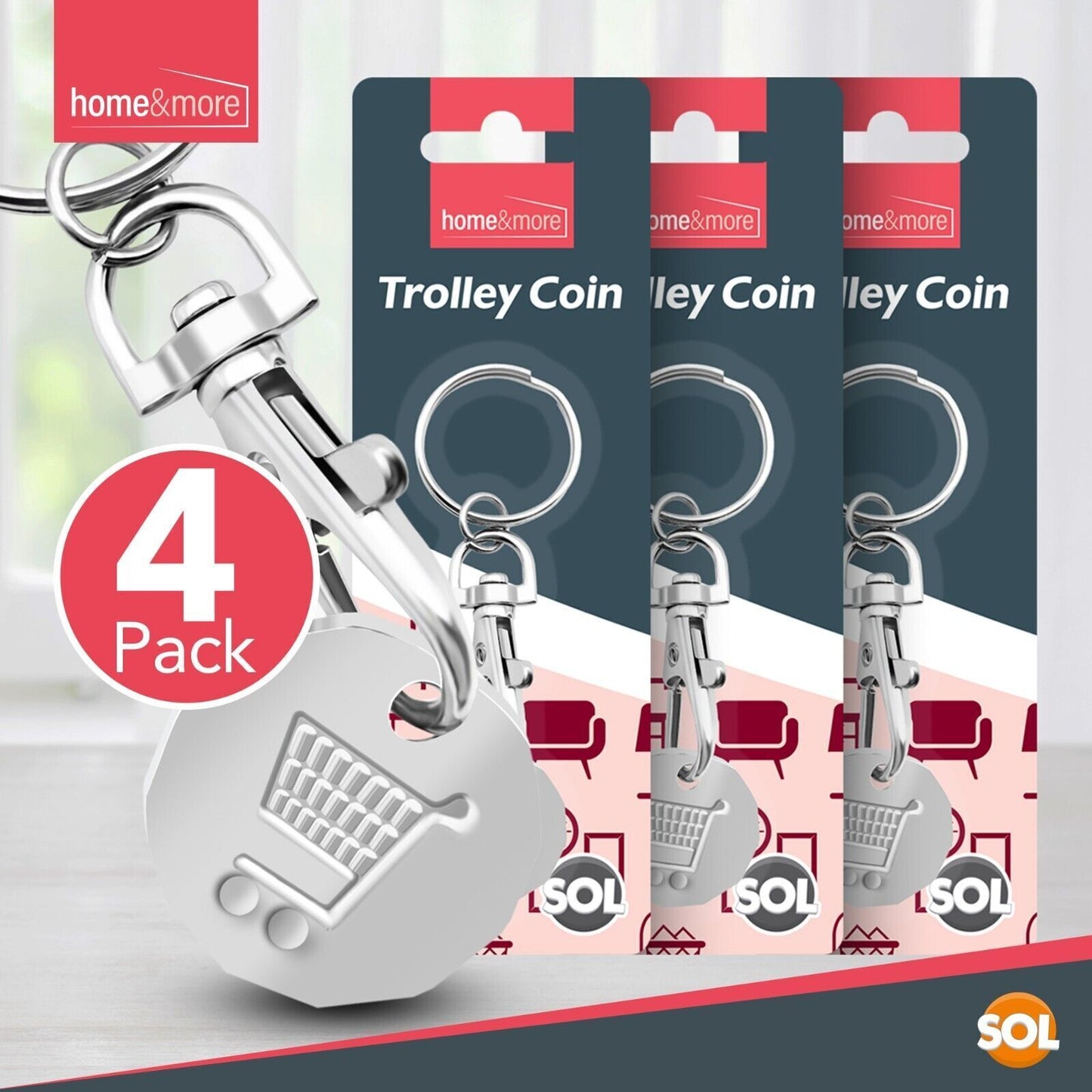 4pk One Pound Coin Trolley Token Keyrings for Trolleys and Lockers