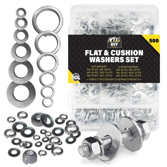 Stainless Steel Flat Washers Set Assorted M4–M12 Spring | 500 pack