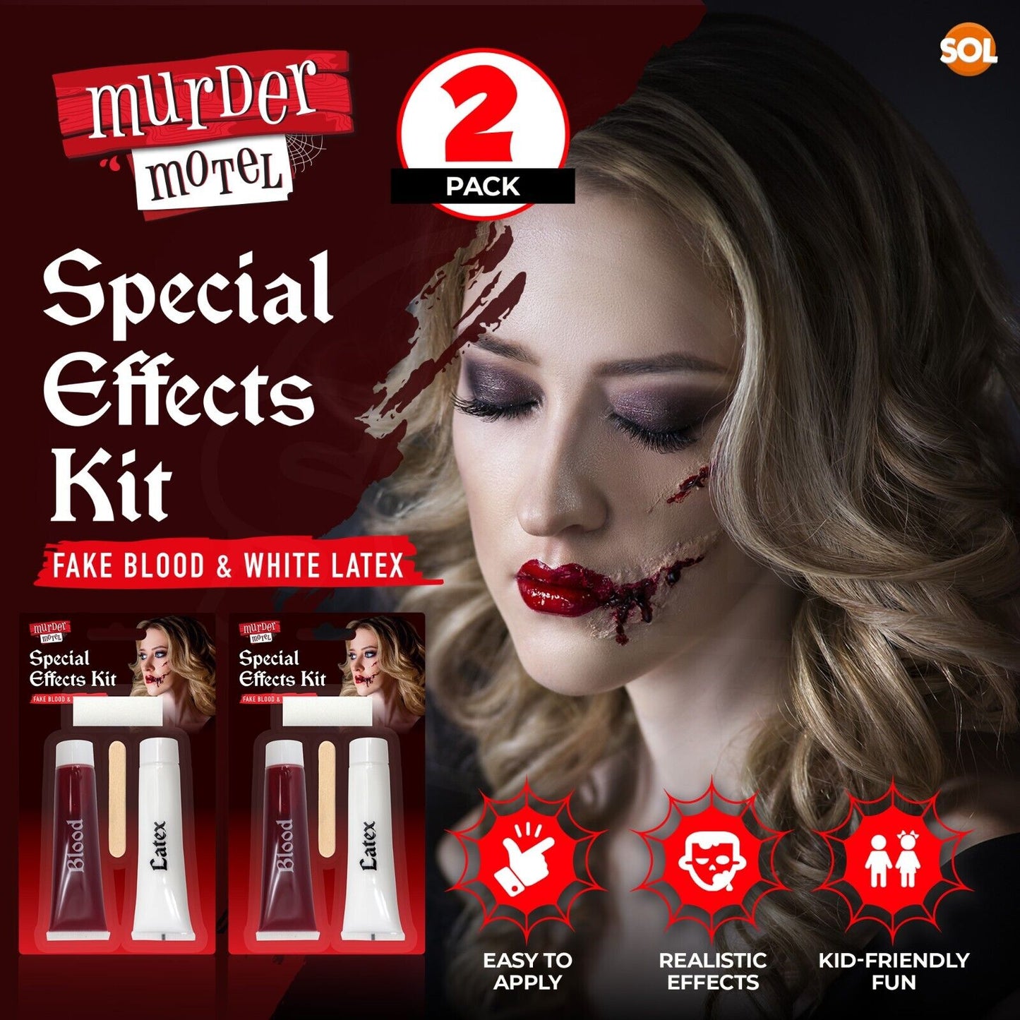 Halloween Make Up Kit Horror Face Paint Set - Fake Blood | White Latex | Sponge
