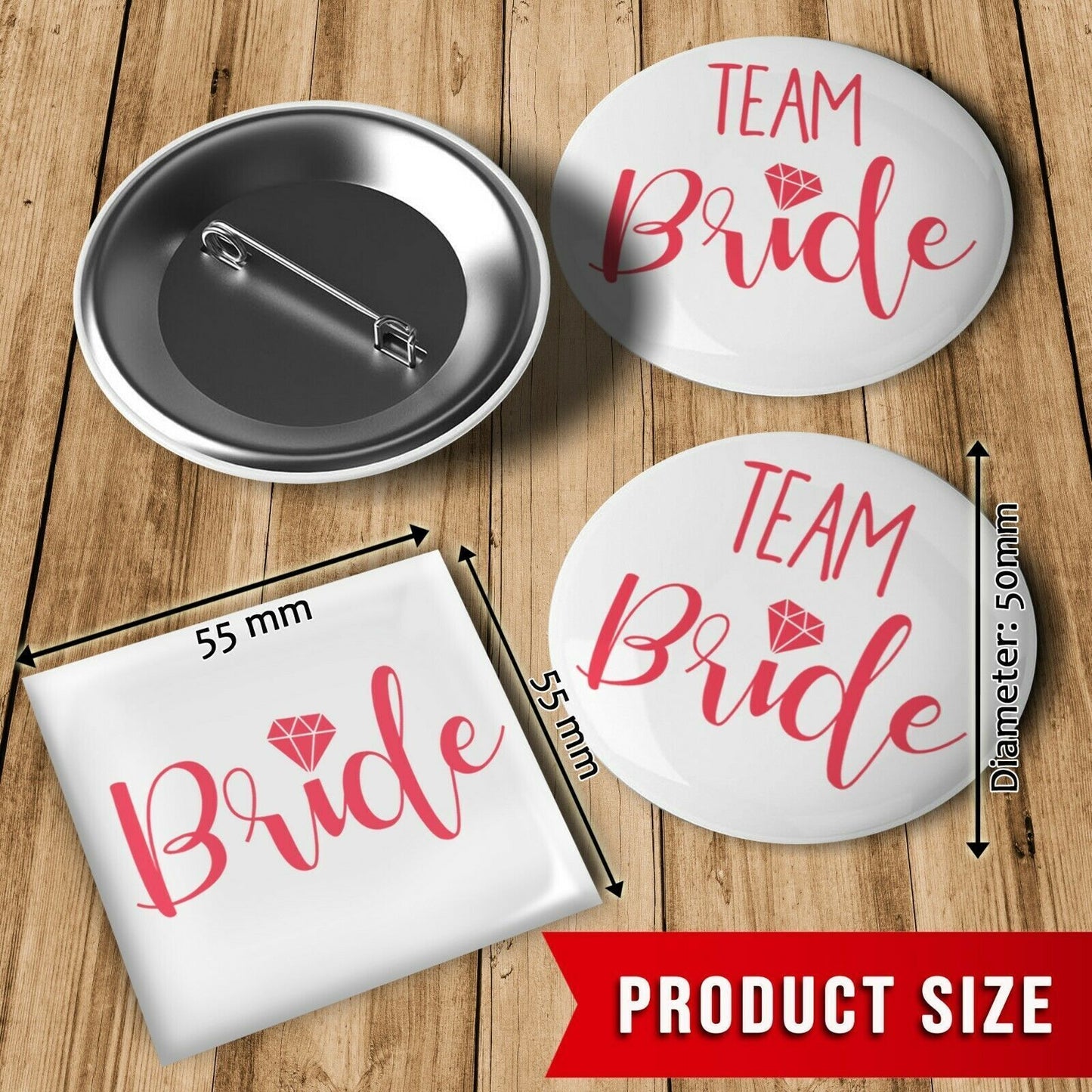 8 Team Bride Hen Party Badges | Pink Night Do Accessories Bag Fillers Pin Set