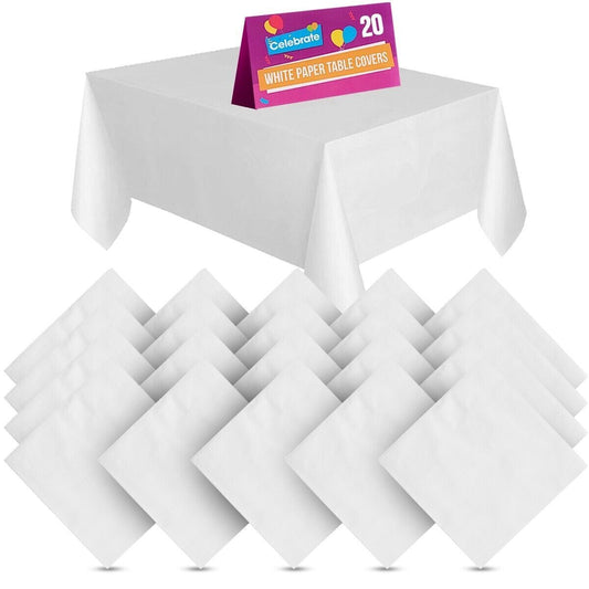 White Paper Table Cloth Square Disposable Party Tablecloth | 15 Pack