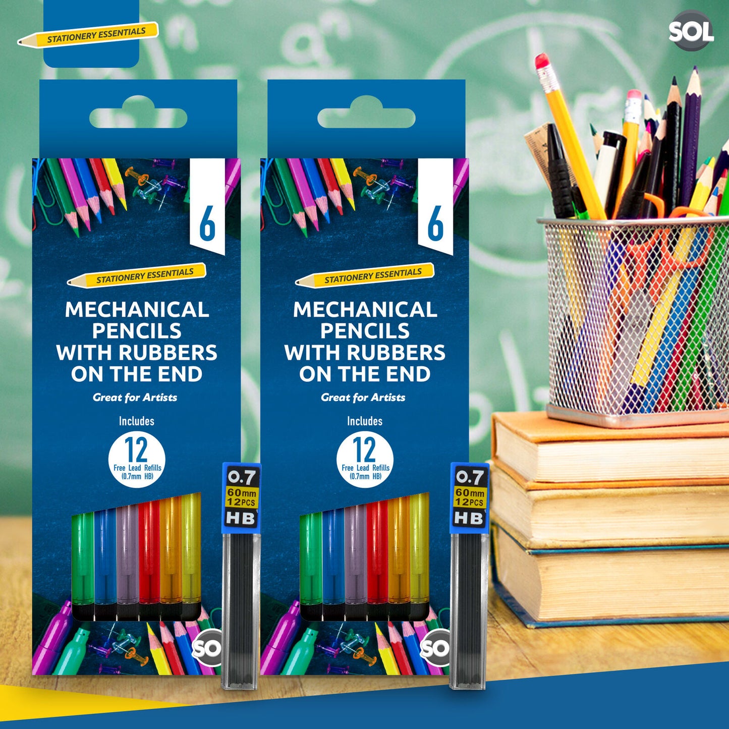 Mechanical Pencils Set 0.7mm with HB Lead Refills and Erasers | 6 Pack