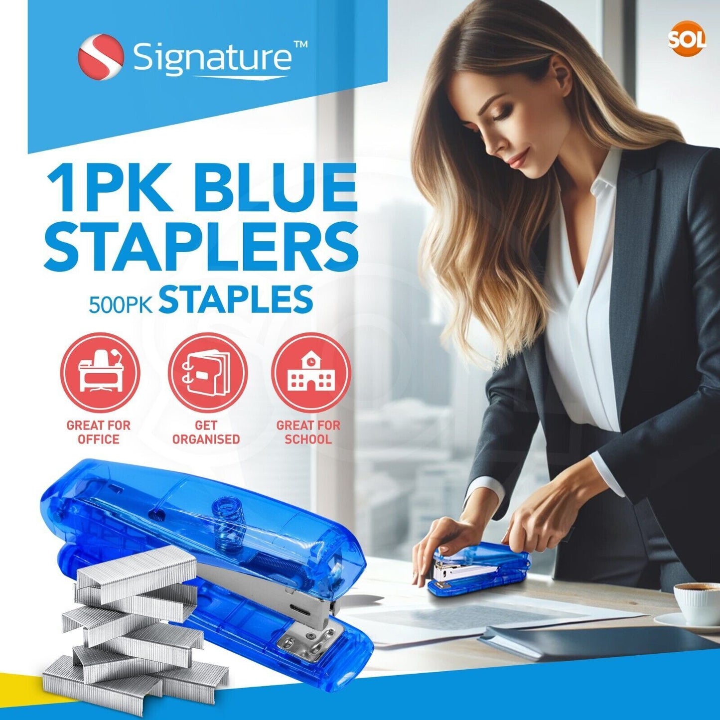 Stapler and Staples 500pk For Desktop Set Office Desk School Home Stationery