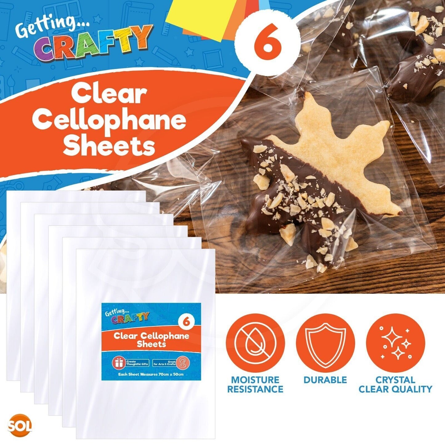 Clear Cellophane Sheets 70cm x 50cm | Gift Wrap See Through | 6 Pack