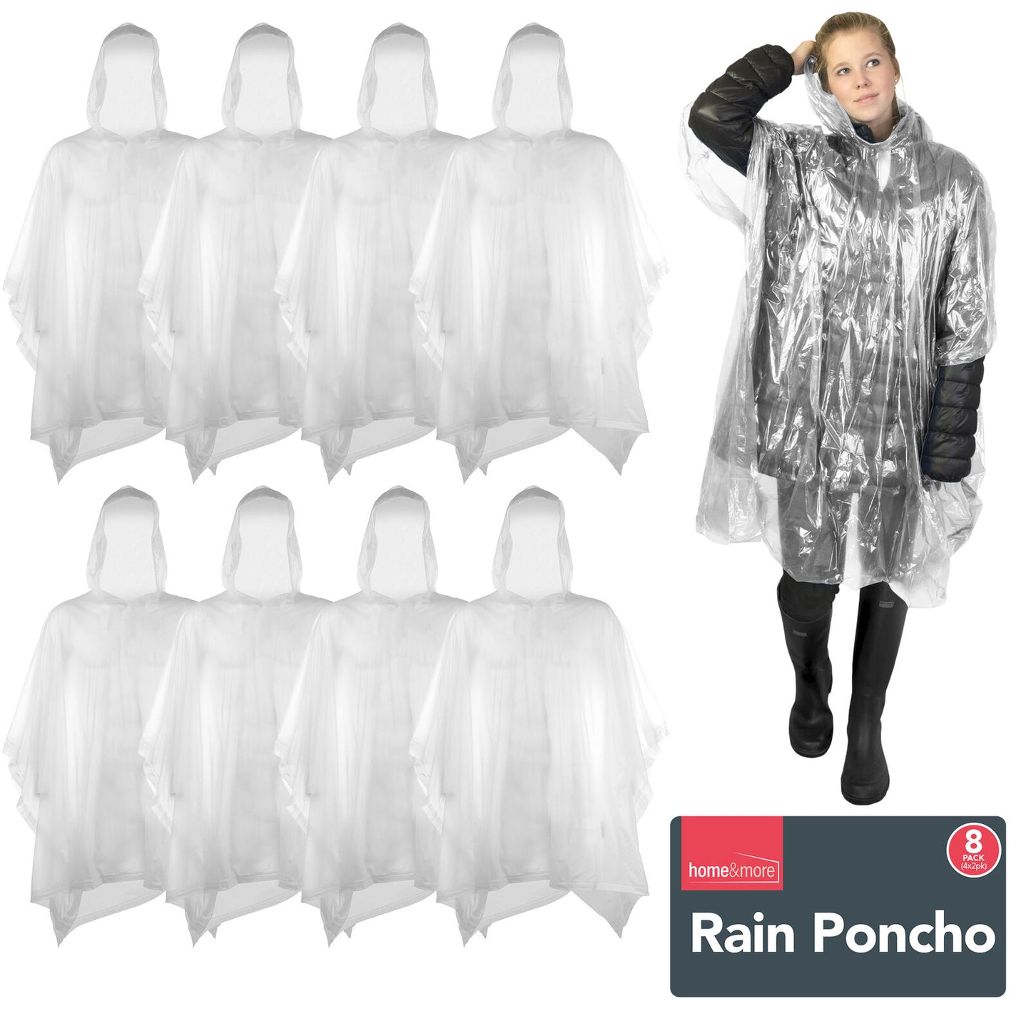 Waterproof Rain Poncho | Adult Disposable Emergency Camping Hiking | 2 Pack