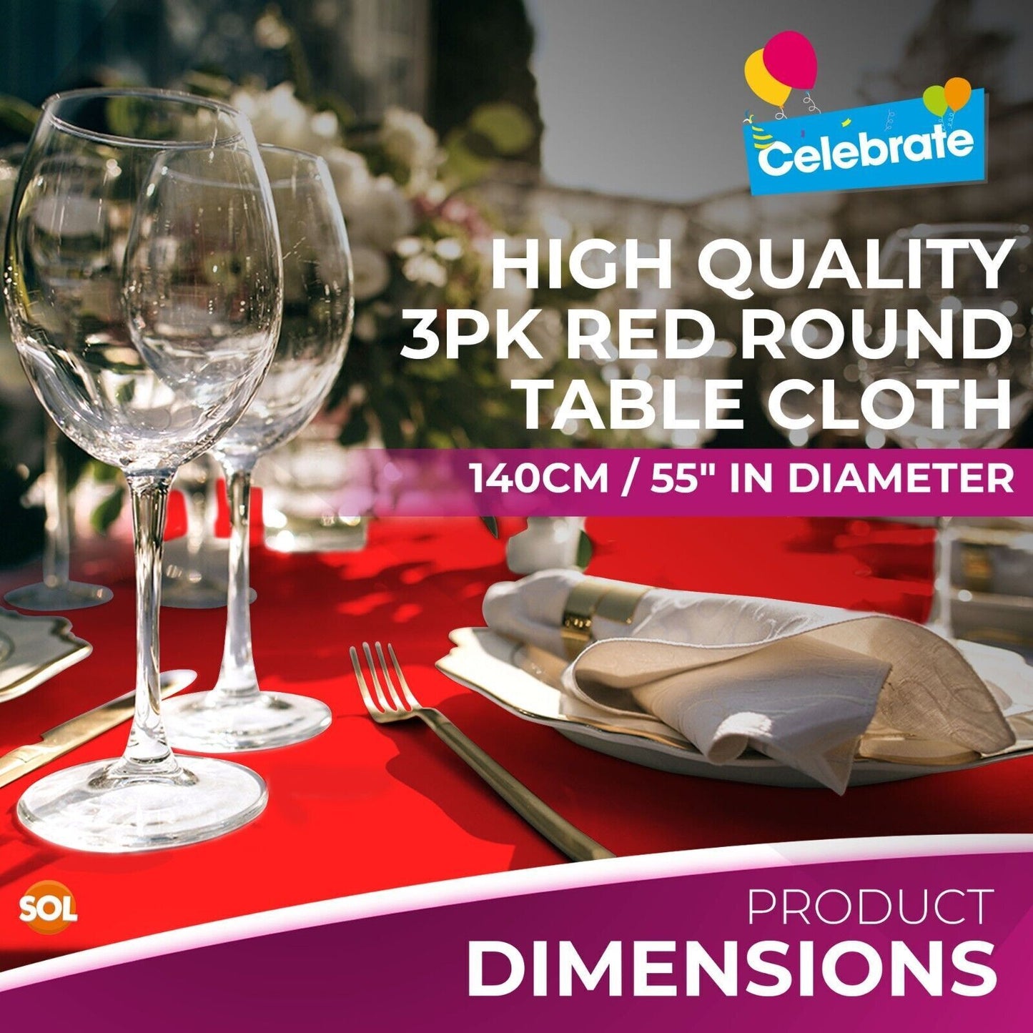 Plastic Table Covers Round 1.4M | Disposable Wipe Clean Party Cloth | 3 Pack
