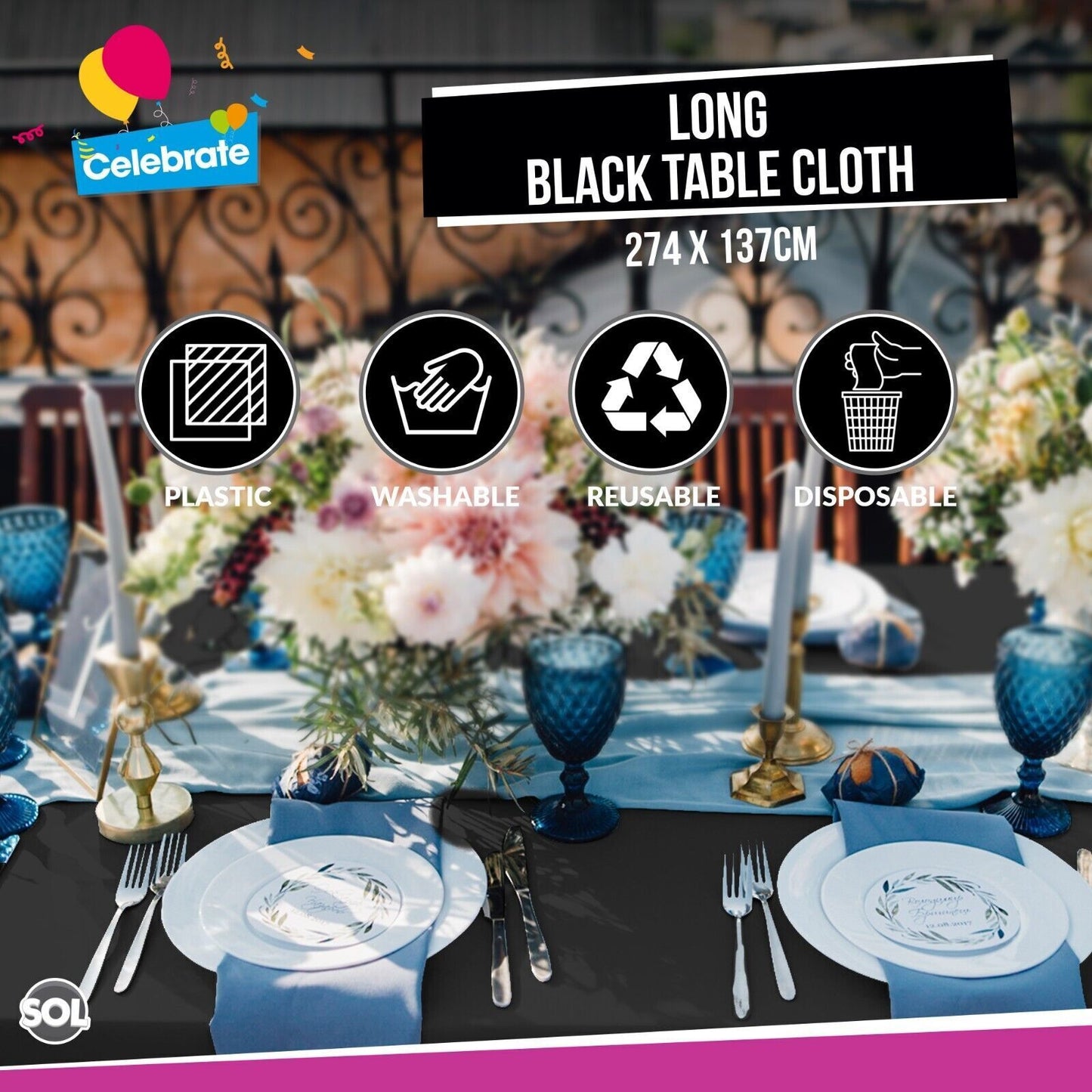 Plastic Table Cloth Covers Rectangular | Party Tableware | 2 Pack