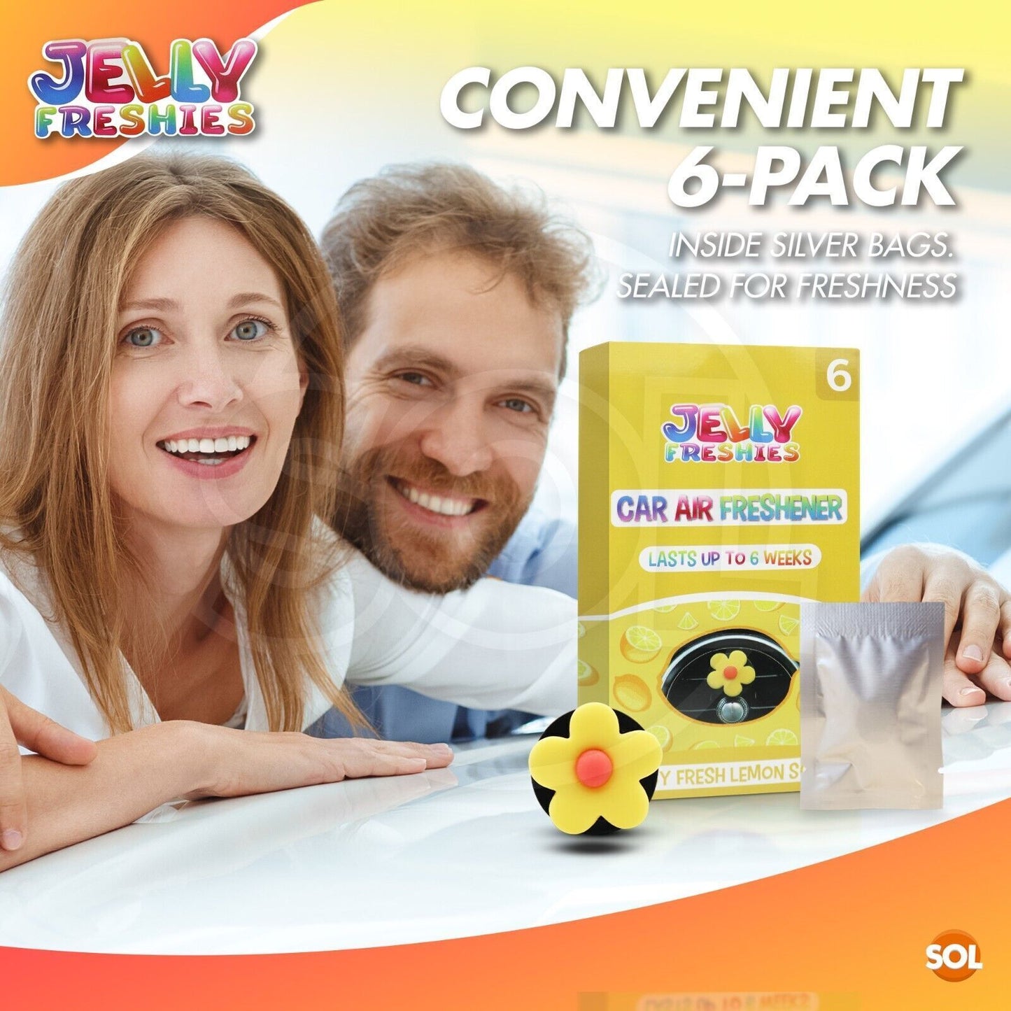 Car Air Freshener Clip Lemon Scent Flowers – 6 Pack