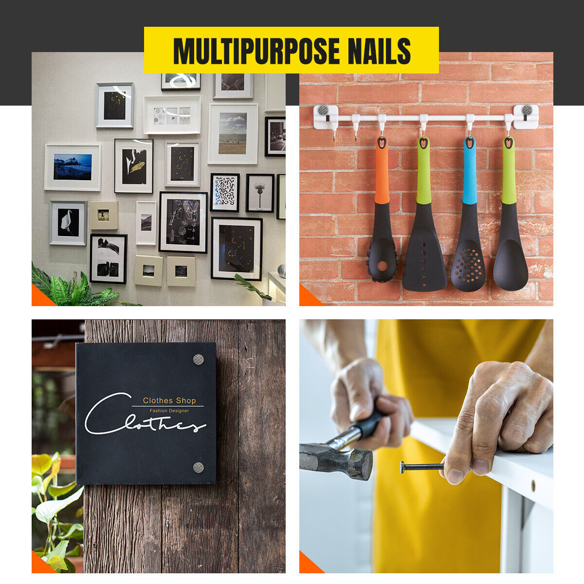 Flat Head Nails Assorted Carpentry Metal Pins | 250 Pack