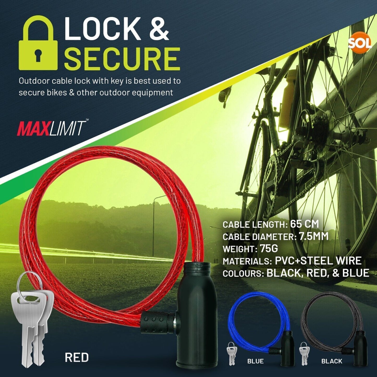 Bike Lock Cable Heavy Duty Steel Security Chain | 650mm