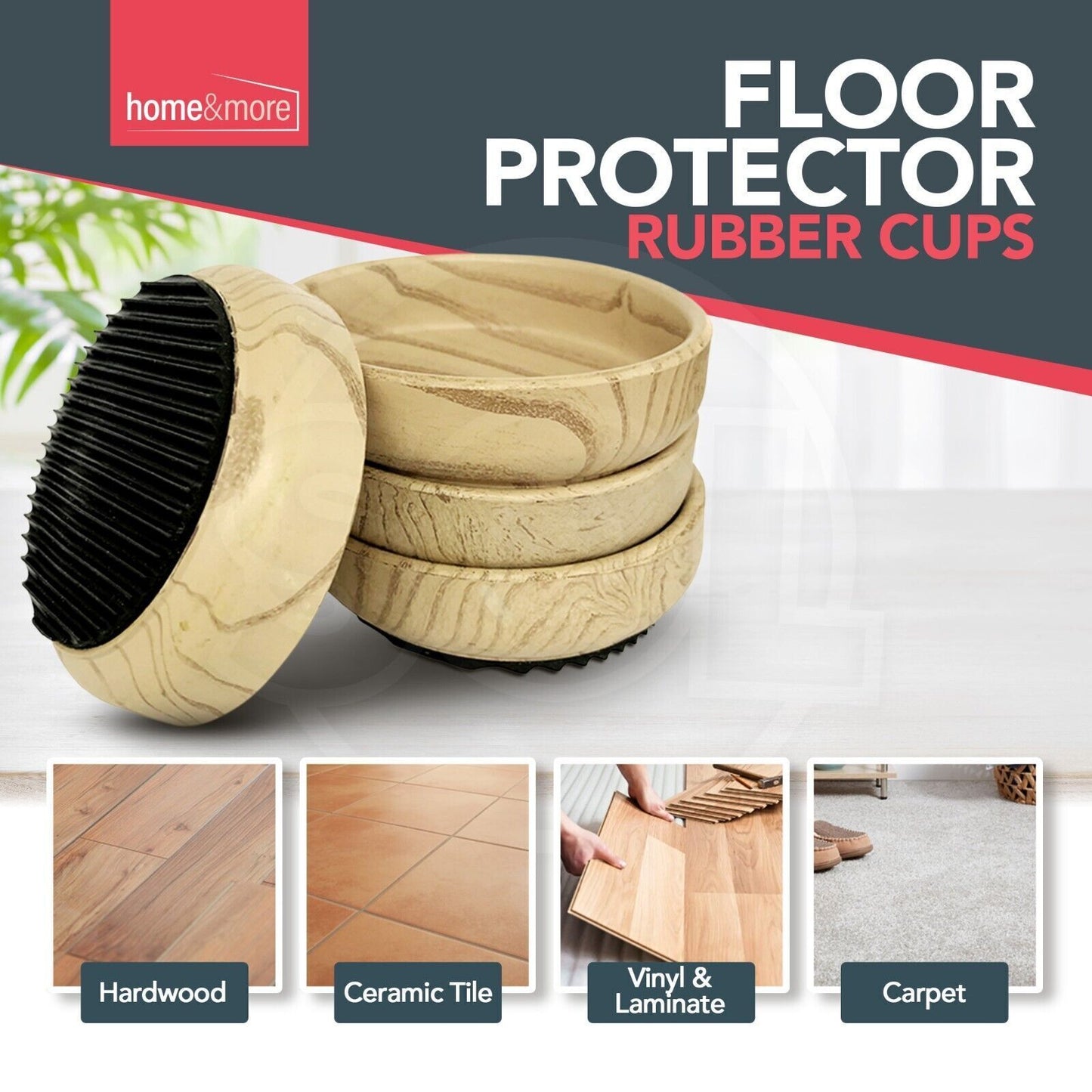 16 Rubber Base Castor Cups Non-Slip Wooden Floor Sofa Chair Furniture Protectors