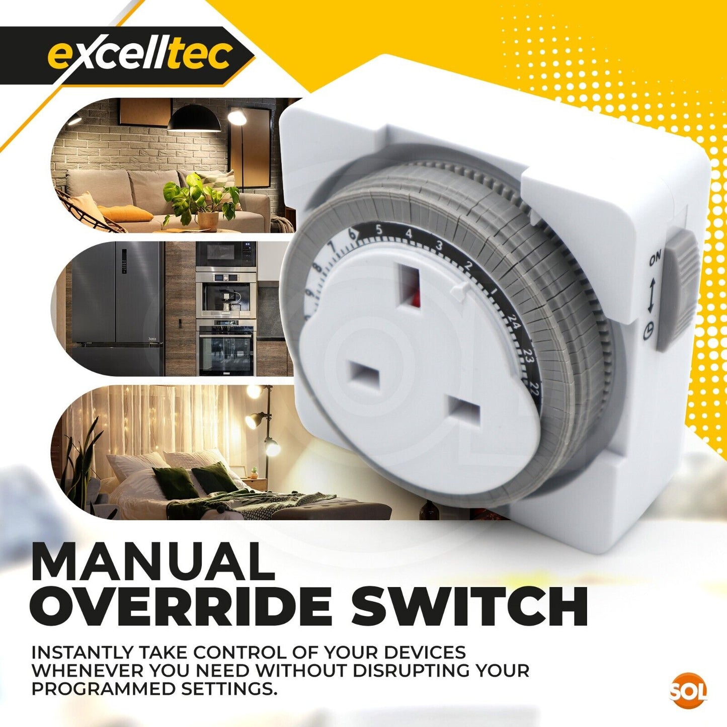 24 Hour Segment Timer Switch 24hr Mains Plug In Mechanical Clock Energy Saver