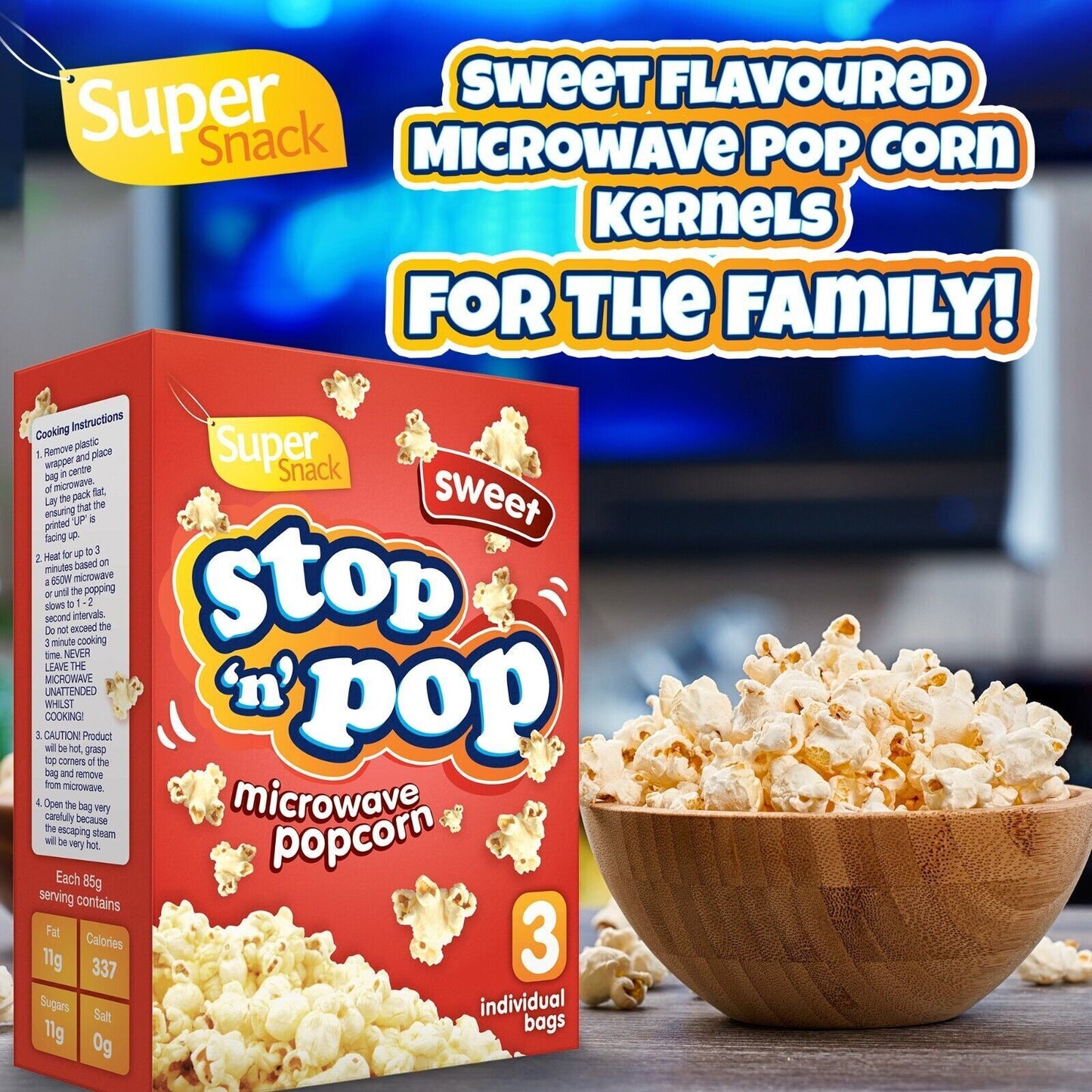 48 x85g Microwave Popcorn Sweet Salted Butter Flavour Movie Cinema Theatre Party