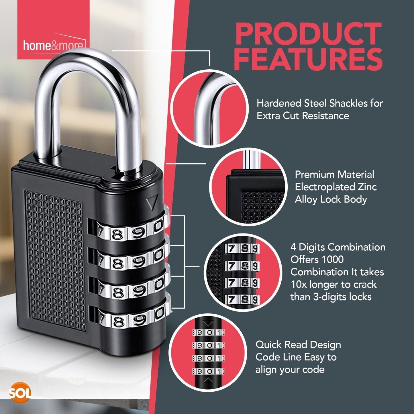 3pk-4pk Four Digit Combination Padlock Heavy Duty Outdoor Lock Gym Travel Luggage Locker