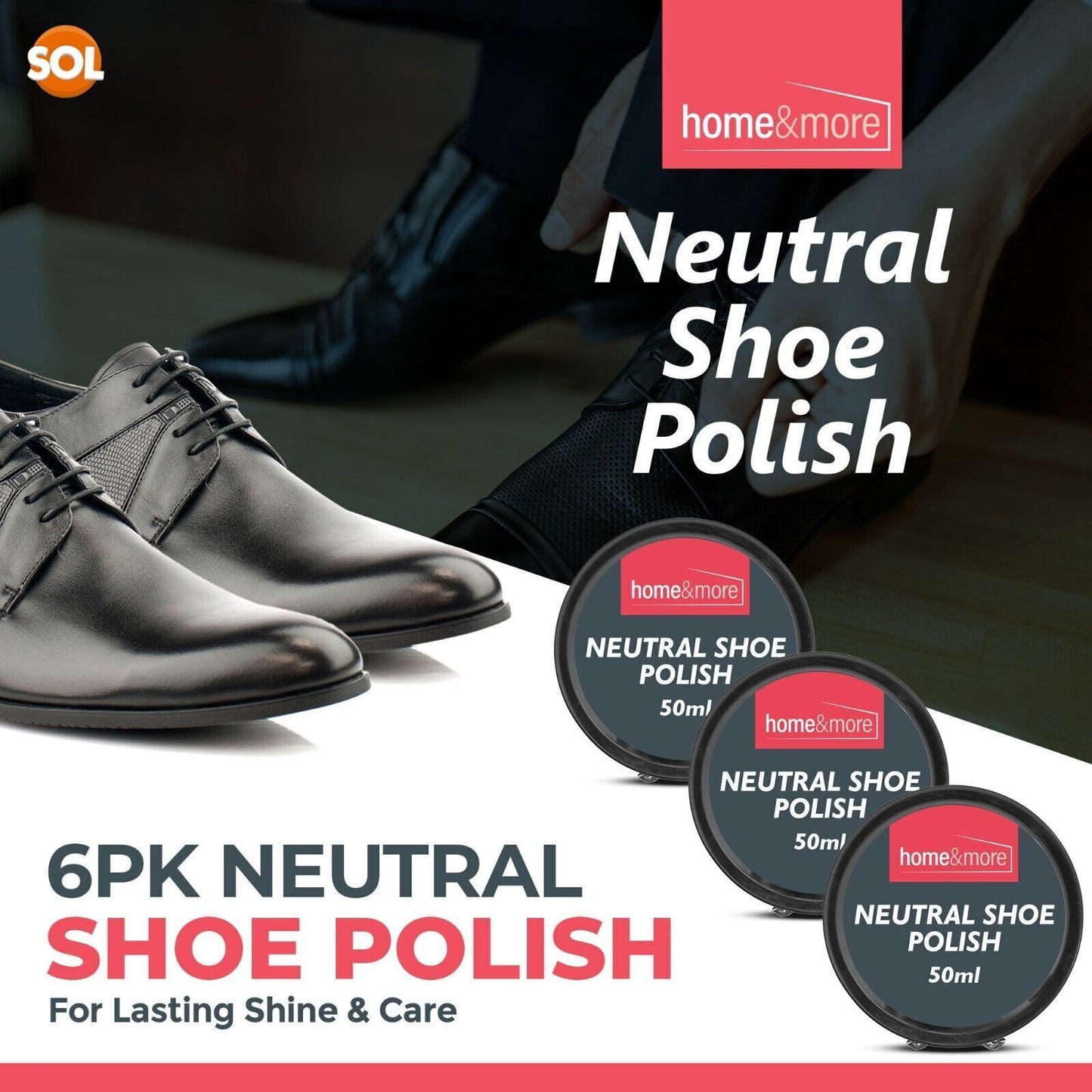 Wax Shoe Polish Neutral 50ml | Leather Boot Cleaner | 6 Pack