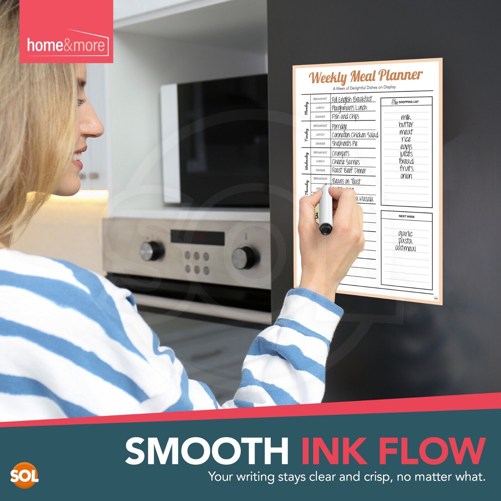 2X Magnetic Weekly Meal Planner and Fridge Food Shopping List With Dry Wipe Pens