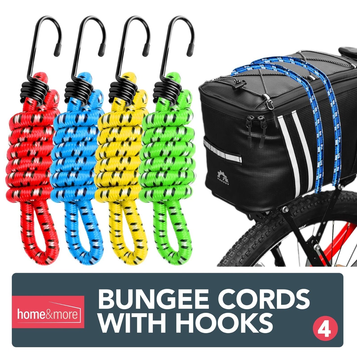 Bungee Cords 75cm with Hooks | Heavy Duty | 4 Pack