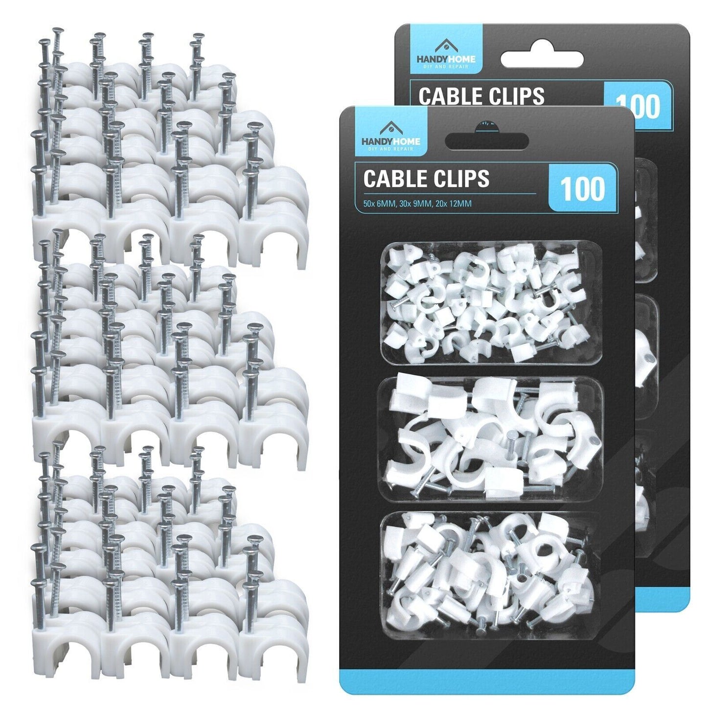 Cable Clips 6mm 9mm 12mm Round White – 100 Pack