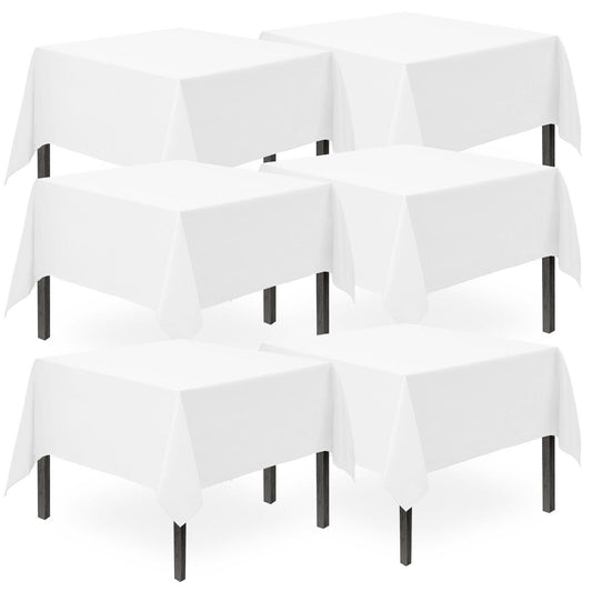 White Plastic Square Table Covers 121x121cm | Disposable Wipe Clean Party Cloth | 6 Pack