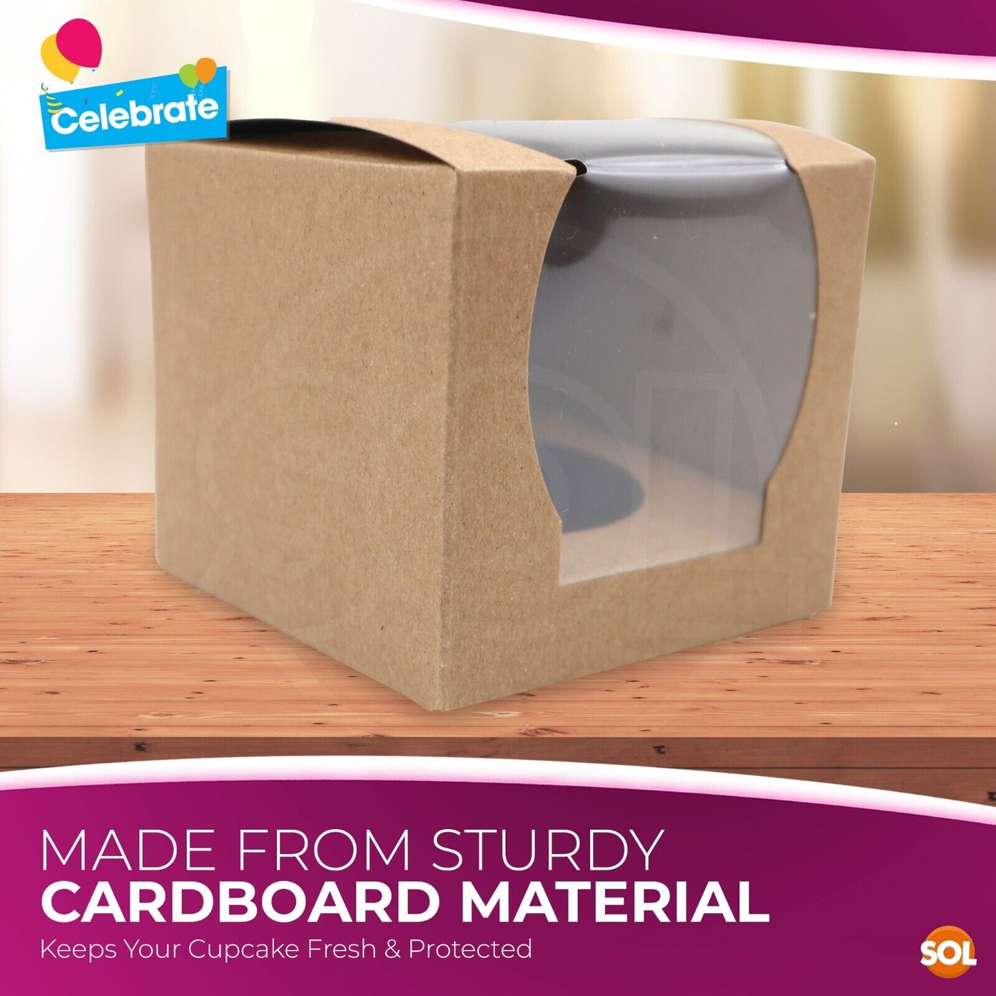 Cupcake Boxes Single Kraft | Window & Inner Tray | 12 Pack