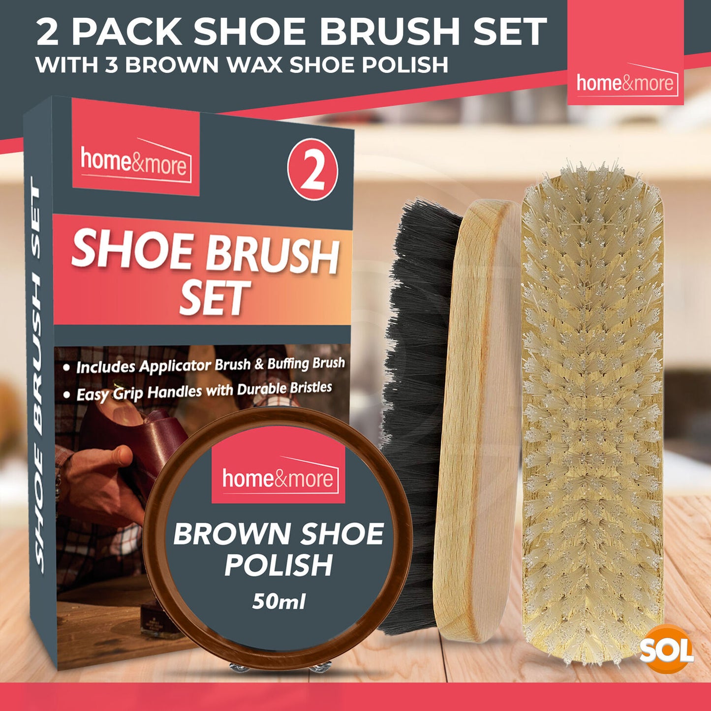 Shoe Brush Set | Leather Shoe Polish Brushes for Black & Brown Shoes | 2 Pack