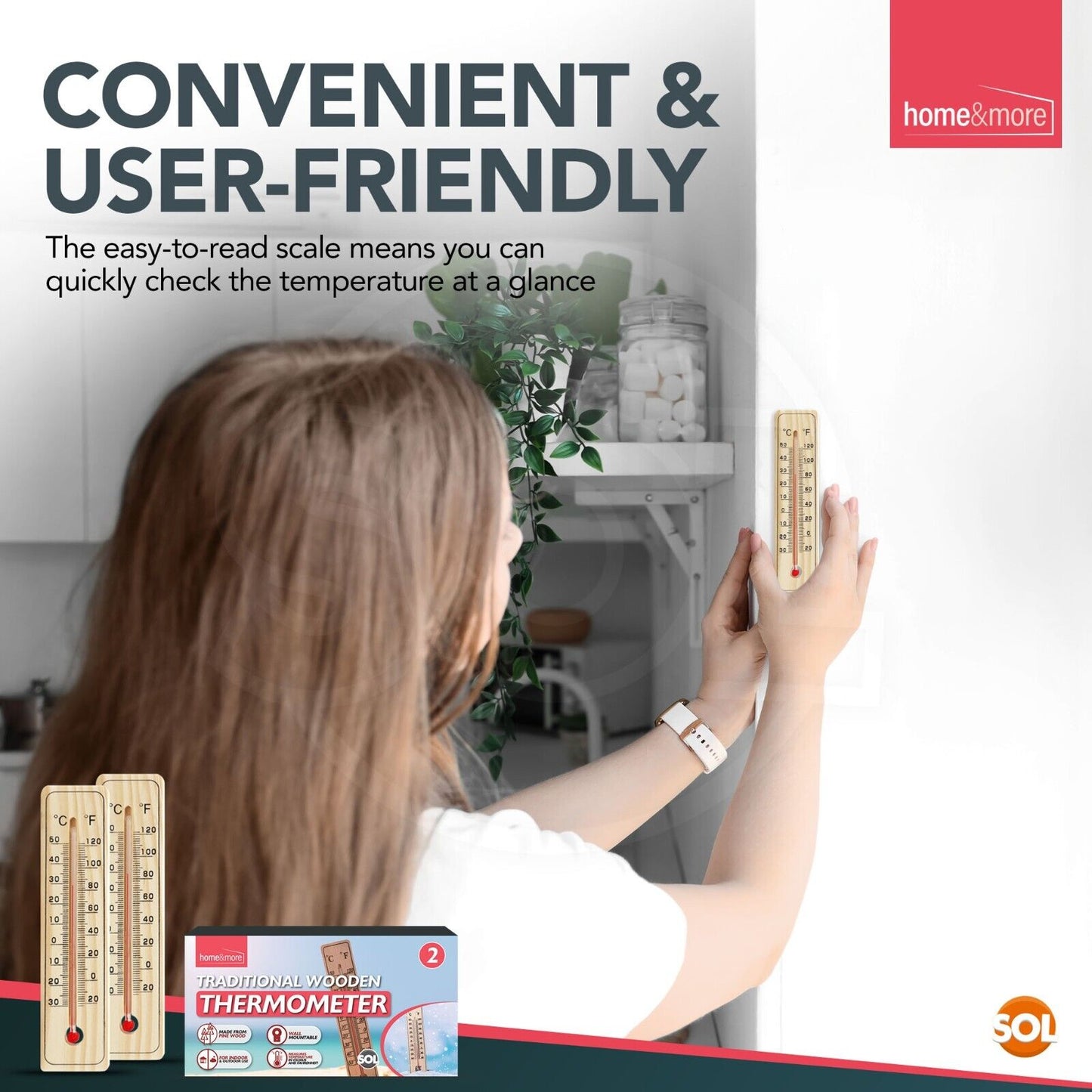 Wooden Wall Thermometer Indoor Outdoor Home Garden | 2 Pack