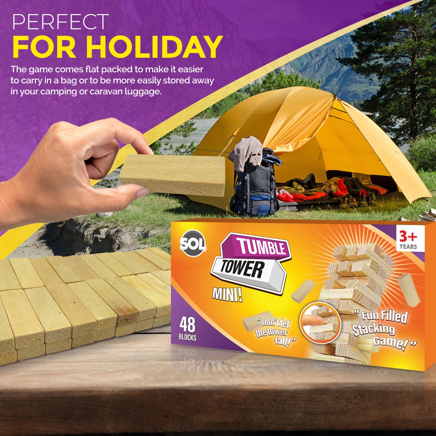 Wooden Tumbling Tower Game Traditional Stacking Travel Size