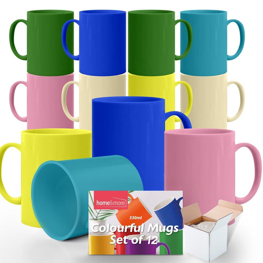 Multi Coloured Ceramic Mugs 330ml Set of 12
