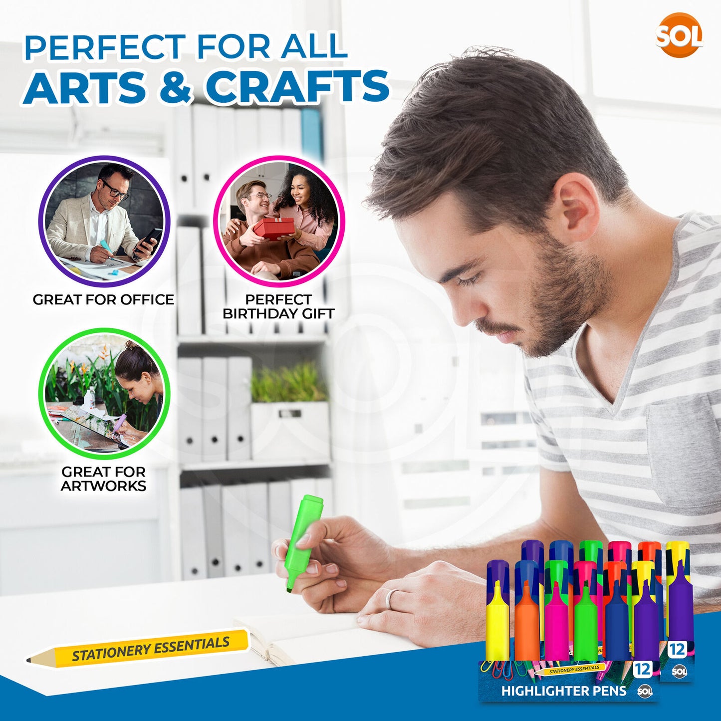 Highlighter Pens Fluorescent Colour Marker School Set | 6 Pack