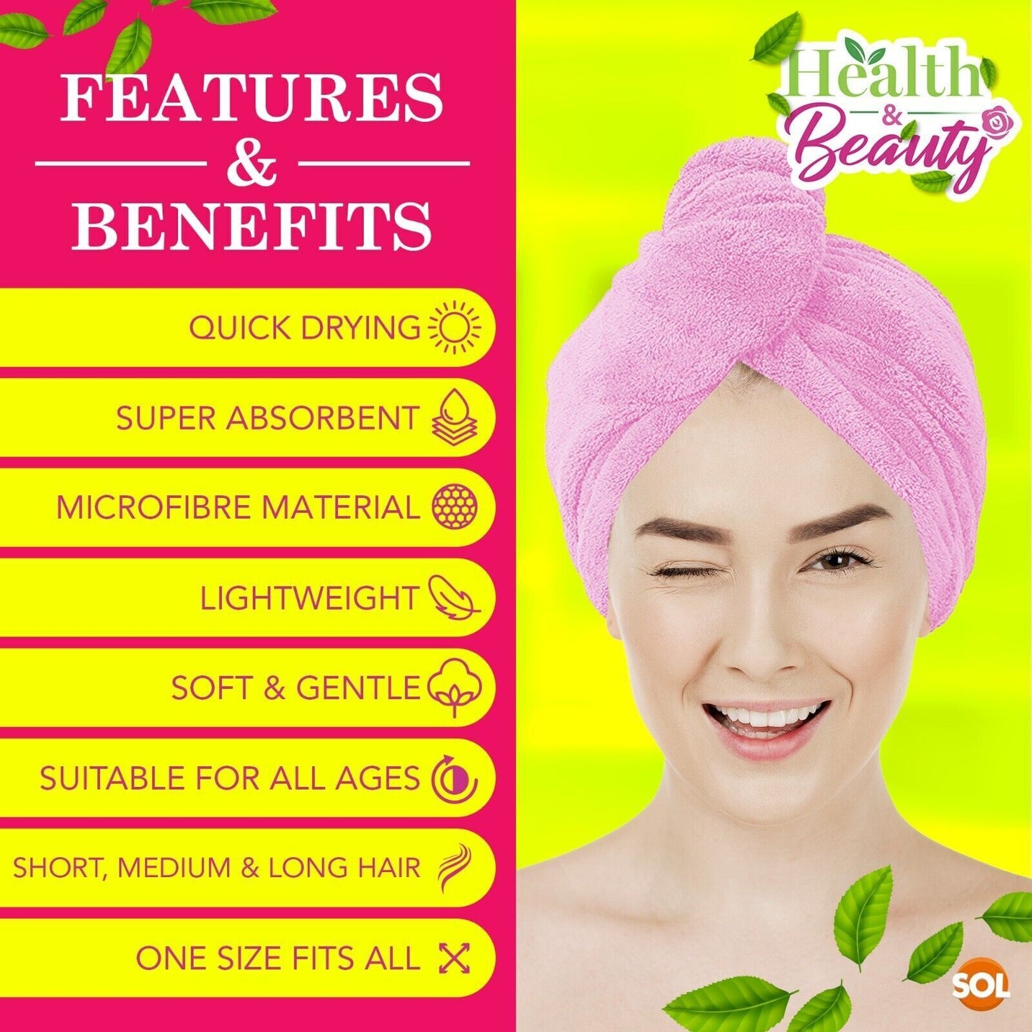 Hair Turban Towel | Pink Microfibre Head Wrap Quick Dry